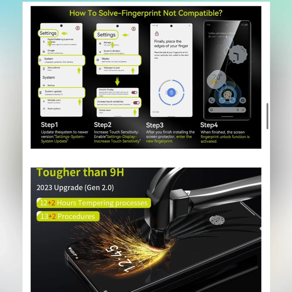 WSKEN for Google Pixel 7a Screen Protector Fingerprint Compatible